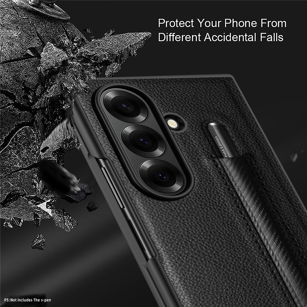 For Samsung Galaxy Z Fold7 5G Case Pencil Holder Litchi Texture PU+PC Phone Cover with Screen Film - Green