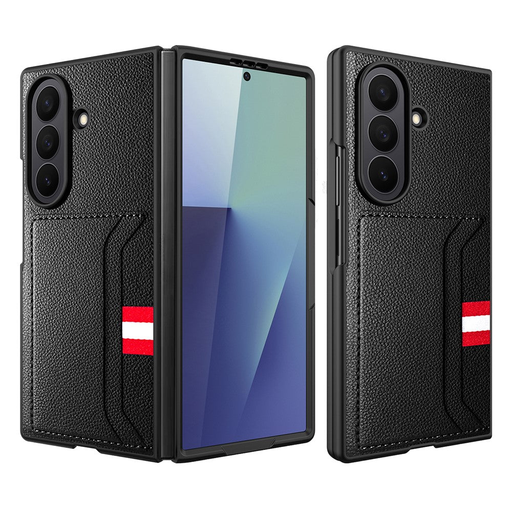 For Samsung Galaxy Z Fold7 5G Case Litchi Texture PU+PC Phone Cover with Screen Film - Black