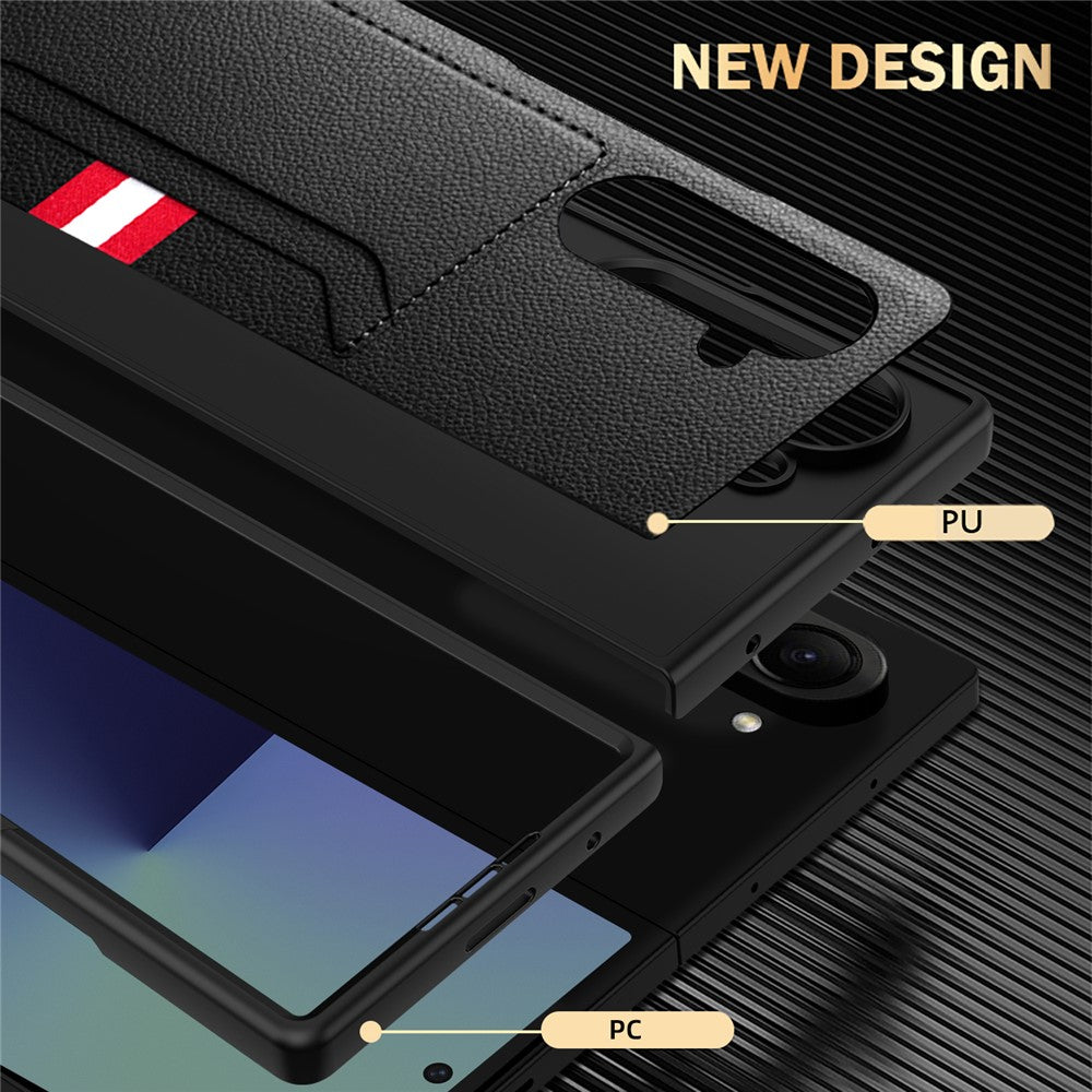 For Samsung Galaxy Z Fold7 5G Case Litchi Texture PU+PC Phone Cover with Screen Film - Black
