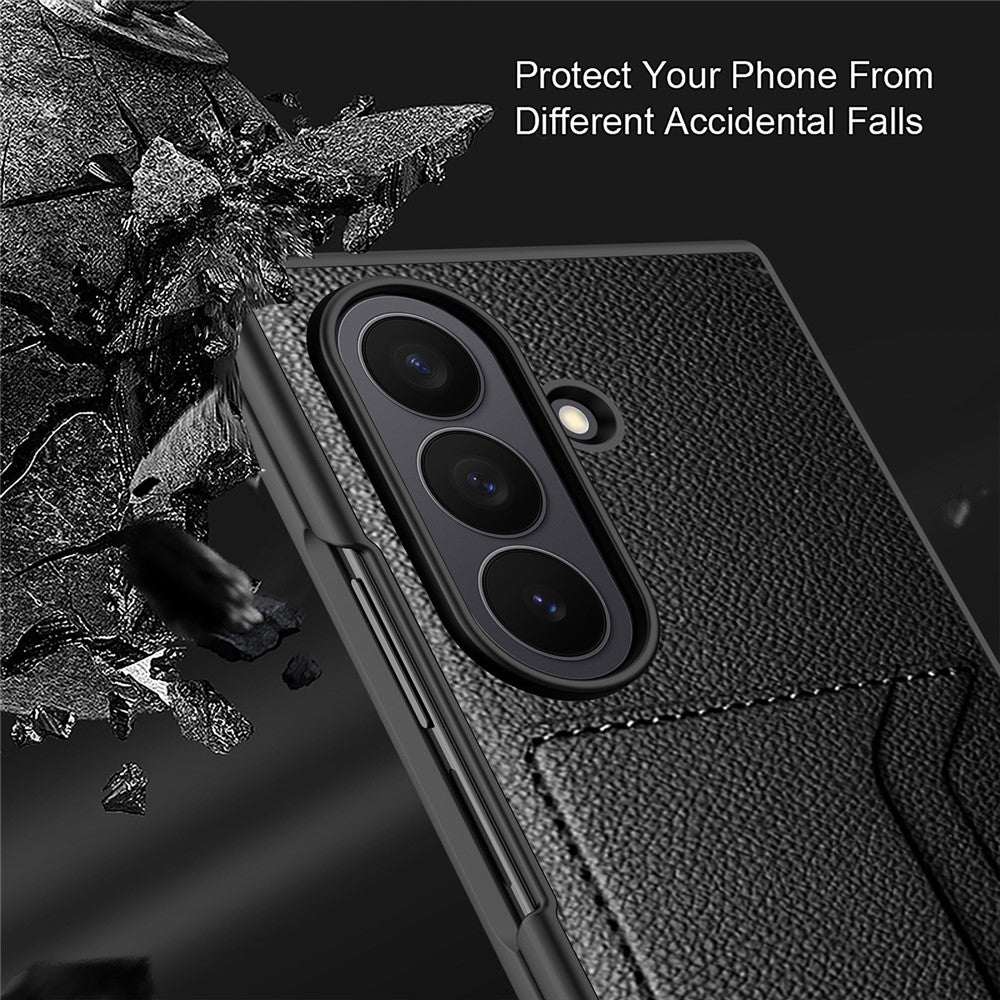 For Samsung Galaxy Z Fold7 5G Case Litchi Texture PU+PC Phone Cover with Screen Film - Green