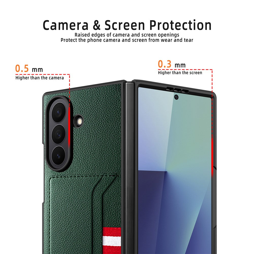 For Samsung Galaxy Z Fold7 5G Case Litchi Texture PU+PC Phone Cover with Screen Film - Green