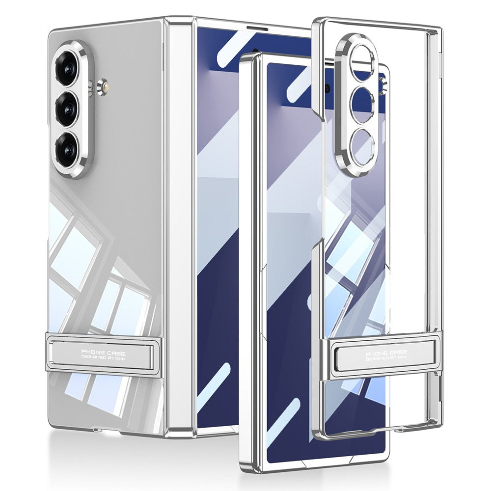 GKK For Samsung Galaxy Z Fold7 5G Case Magnetic Hinge Protection PC Tempered Glass Kickstand Phone Cover - Silver