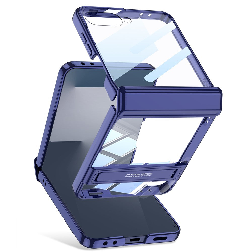 GKK For Samsung Galaxy Z Flip7 5G Case Magnetic Hinge Protection PC Tempered Glass Kickstand Phone Cover - Blue