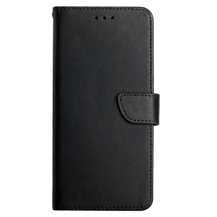 For OnePlus Nord N300 5G HT02 Nappa Texture Genuine Leather Phone Case Magnetic Closure Stand Design Shockproof Folio Wallet Cover - Black