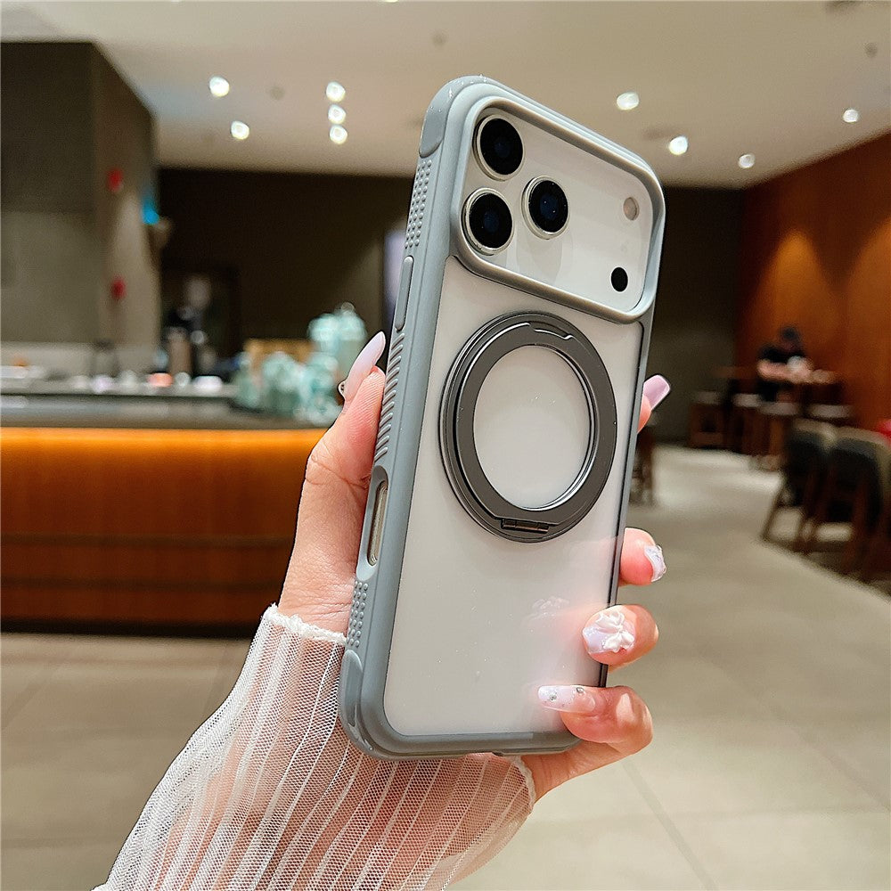 For iPhone 17 Pro Max Magnetic Case Stress Relief Kickstand TPU + PC Transparent Protective Phone Cover - Grey