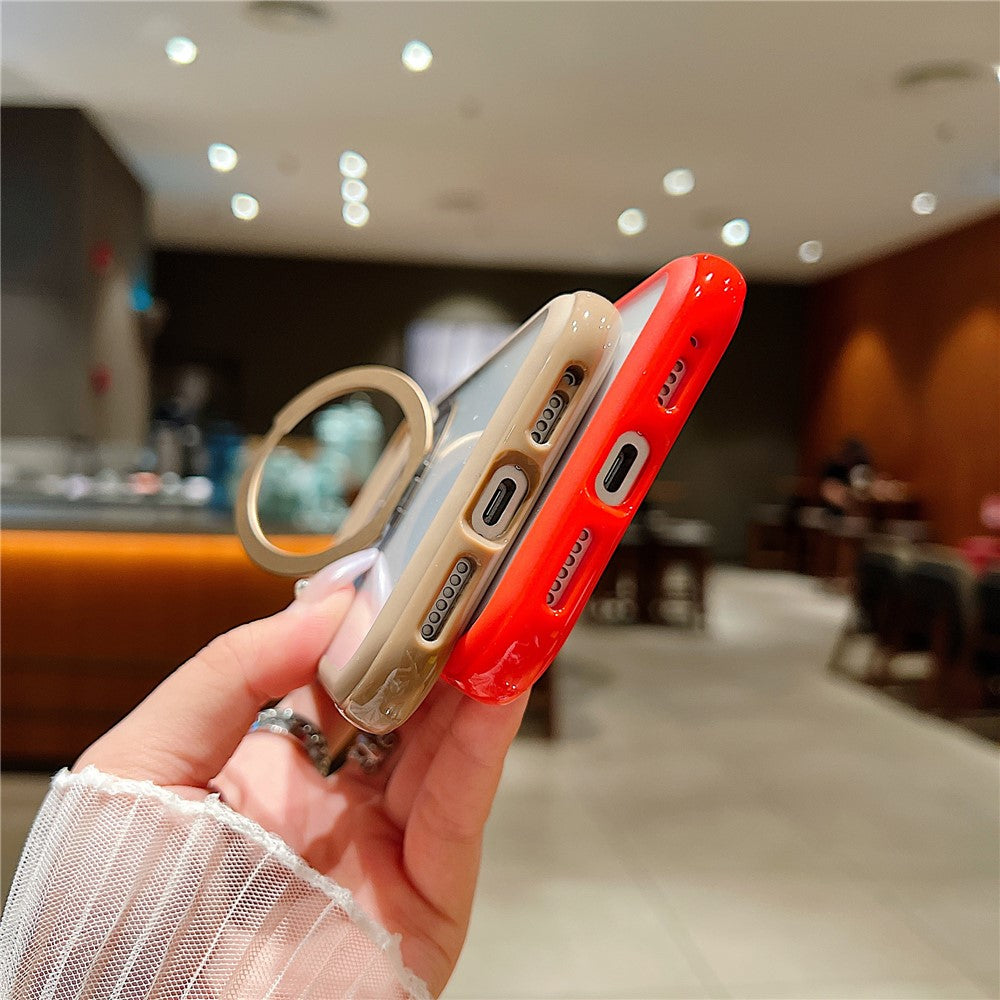 For iPhone 17 Pro Max Magnetic Case Stress Relief Kickstand TPU + PC Transparent Protective Phone Cover - Coffee