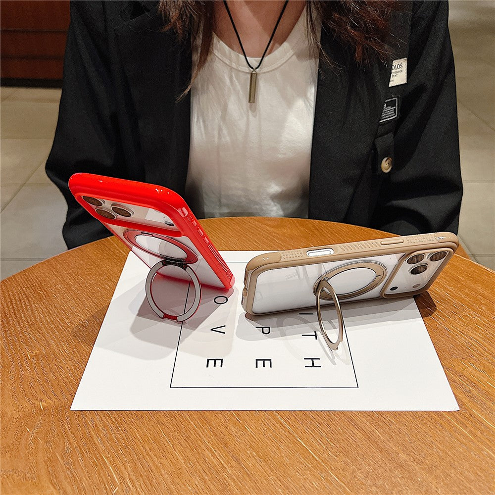 For iPhone 17 Pro Max Magnetic Case Stress Relief Kickstand TPU + PC Transparent Protective Phone Cover - Sapphire