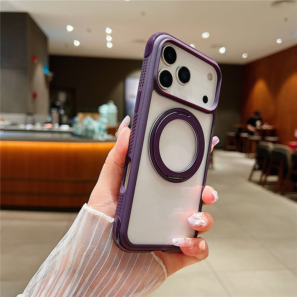For iPhone 17 Pro Max Magnetic Case Stress Relief Kickstand TPU + PC Transparent Protective Phone Cover - Dark Purple