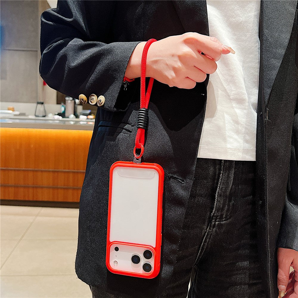 For iPhone 17 Pro Max Case TPU + PC Transparent Protective Phone Cover with Wrist Strap - Red