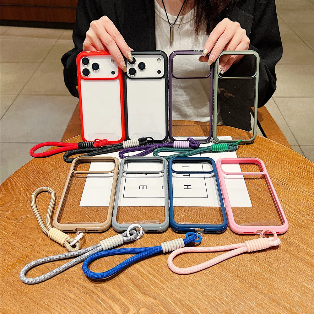 For iPhone 17 Pro Max Case TPU + PC Transparent Protective Phone Cover with Wrist Strap - Red