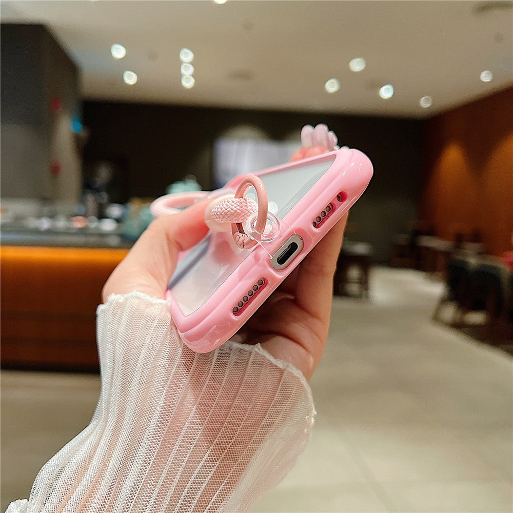 For iPhone 17 Pro Max Case TPU + PC Transparent Protective Phone Cover with Wrist Strap - Pink