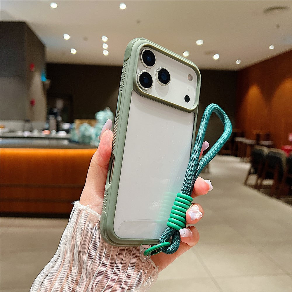 For iPhone 17 Pro Max Case TPU + PC Transparent Protective Phone Cover with Wrist Strap - Army Green