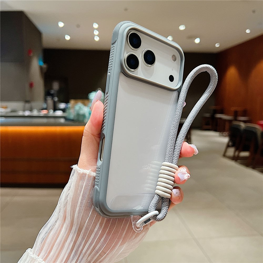 For iPhone 17 Pro Max Case TPU + PC Transparent Protective Phone Cover with Wrist Strap - Grey