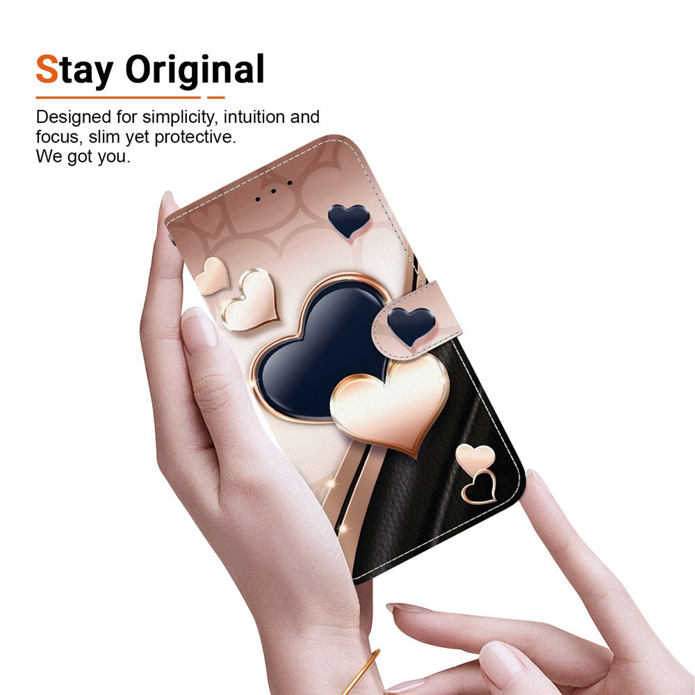 For iPhone 17 Pro Max Leather Case Stand Wallet Pattern Printing Phone Cover with Wrist Strap - Love