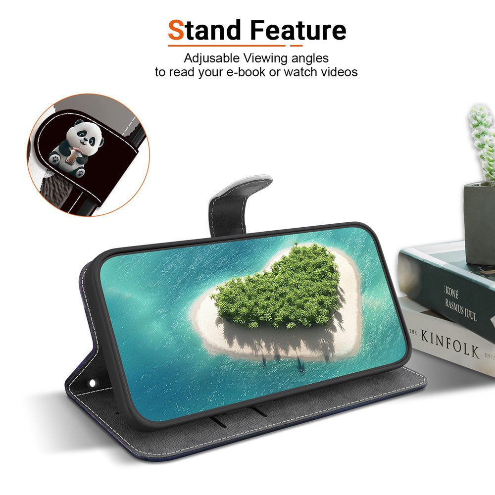 For iPhone 17 Pro Max Leather Case Stand Wallet Pattern Printing Phone Cover with Wrist Strap - Milk Tea Panda