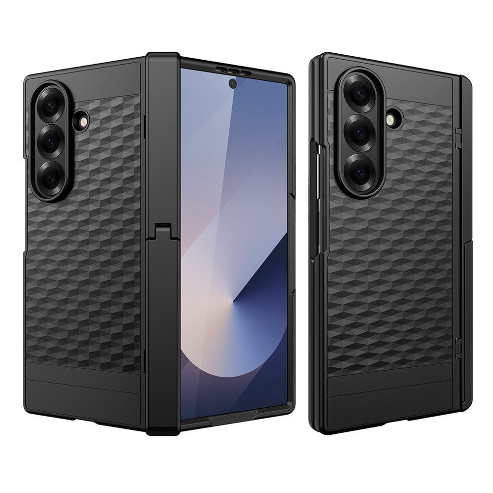 For Samsung Galaxy Z Fold7 5G Case Cube Pattern Magnetic Spring Hinge Kickstand PC Phone Cover with Screen Film - Black