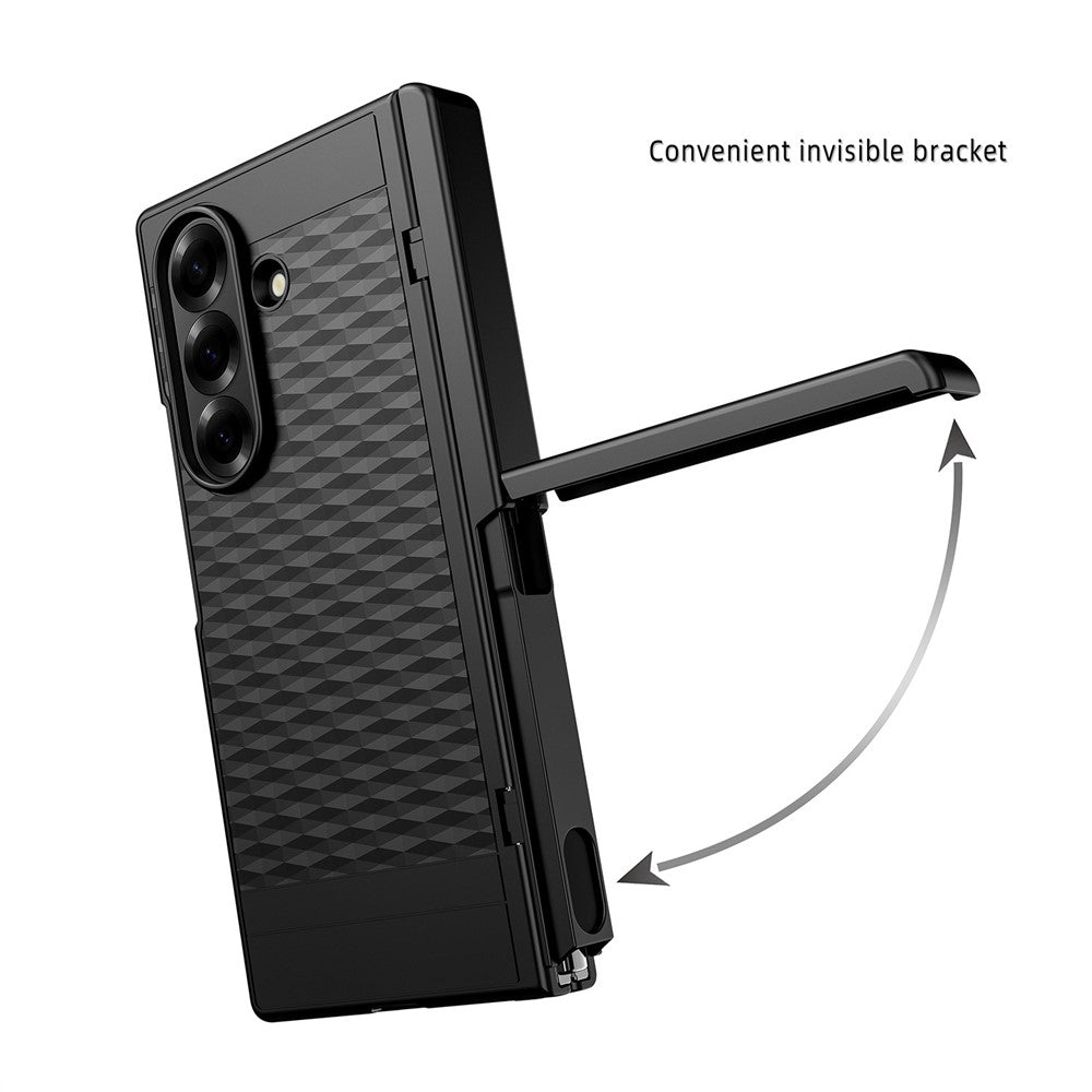 For Samsung Galaxy Z Fold7 5G Case Cube Pattern Magnetic Spring Hinge Kickstand PC Phone Cover with Screen Film - Blue