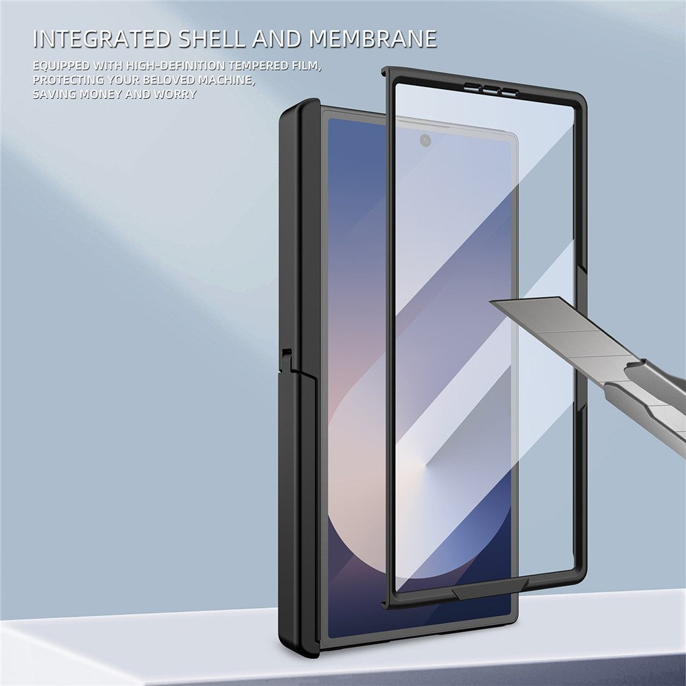 For Samsung Galaxy Z Fold7 5G Case Cube Pattern Magnetic Spring Hinge Kickstand PC Phone Cover with Screen Film - Blue