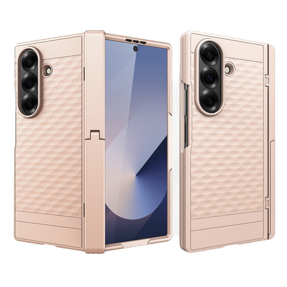 For Samsung Galaxy Z Fold7 5G Case Cube Pattern Magnetic Spring Hinge Kickstand PC Phone Cover with Screen Film - Rose Gold