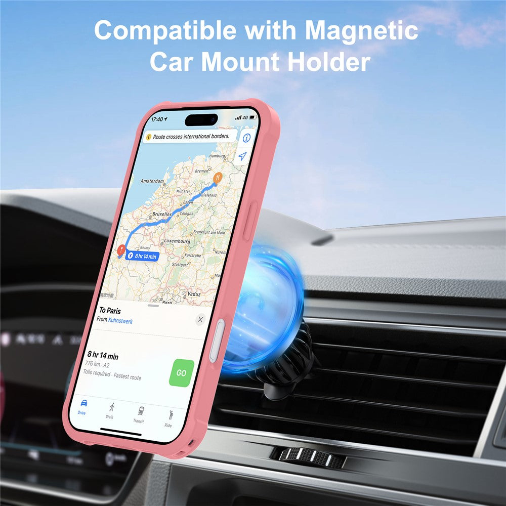 For iPhone 17 Pro Max Case Compatible with MagSafe Kickstand TPU + PC Shockproof Phone Back Cover - Pink