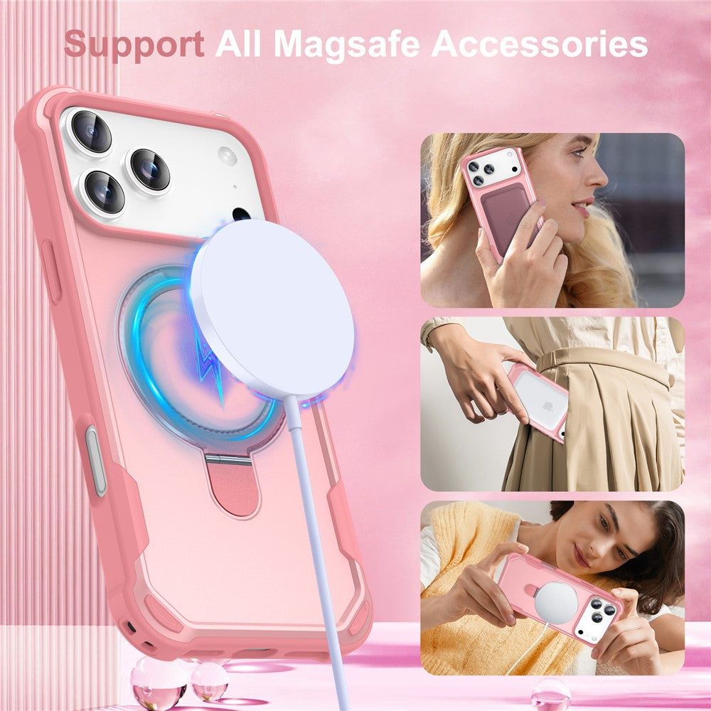 For iPhone 17 Pro Max Case Compatible with MagSafe Kickstand TPU + PC Shockproof Phone Back Cover - Pink