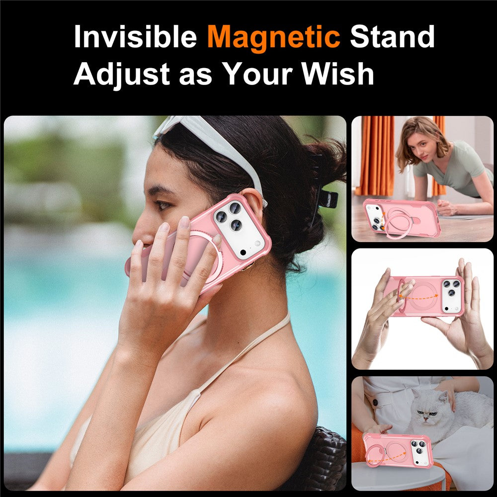 For iPhone 17 Pro Max Case Compatible with MagSafe Kickstand TPU + PC Shockproof Phone Back Cover - Pink
