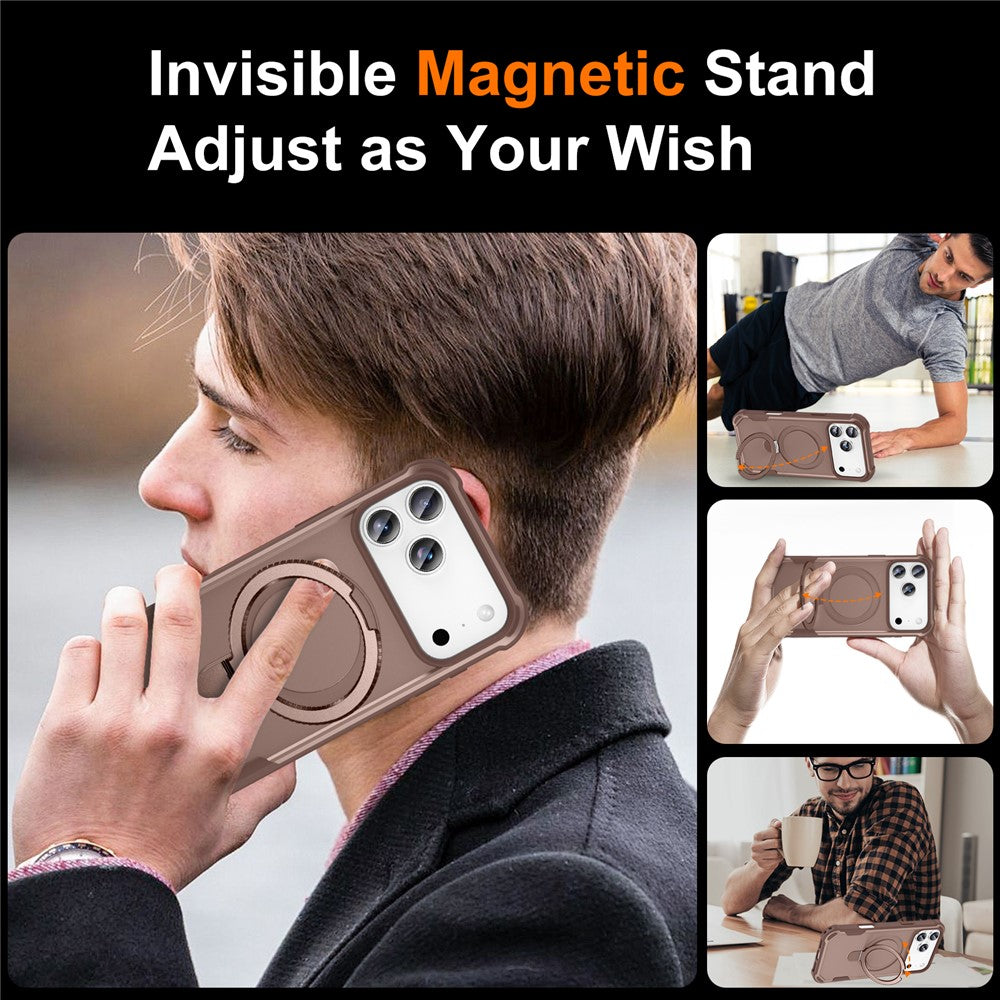 For iPhone 17 Pro Max Case Compatible with MagSafe Kickstand TPU + PC Shockproof Phone Back Cover - Gold