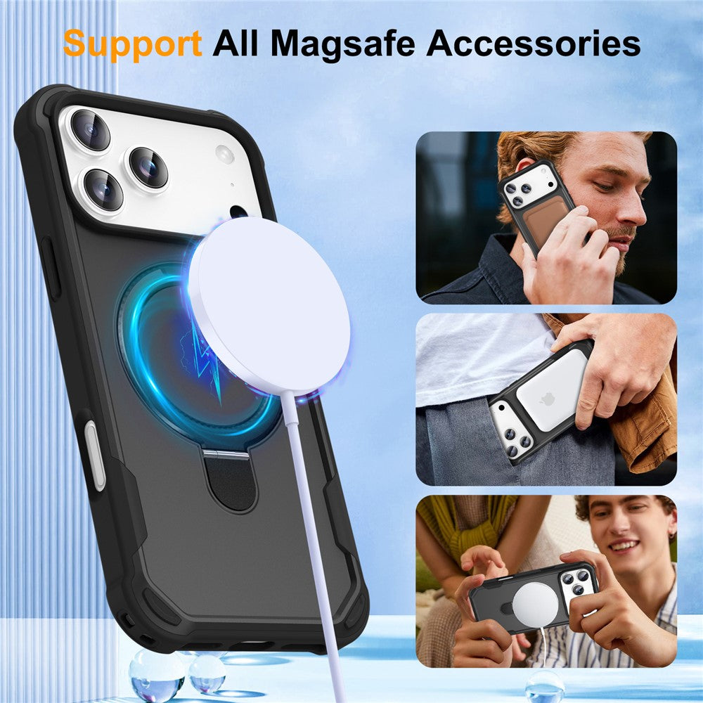 For iPhone 17 Pro Max Case Compatible with MagSafe Kickstand TPU + PC Shockproof Phone Back Cover - Black