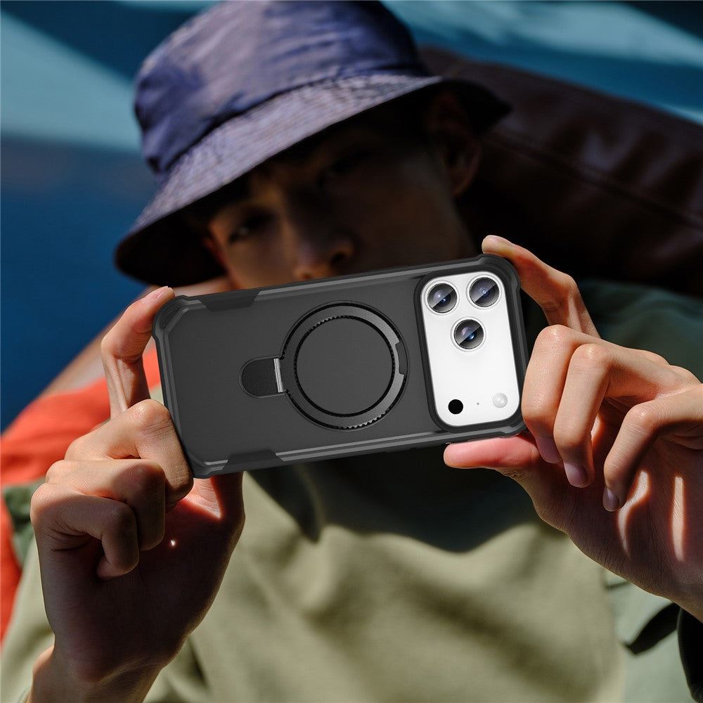 For iPhone 17 Pro Max Case Compatible with MagSafe Kickstand TPU + PC Shockproof Phone Back Cover - Black