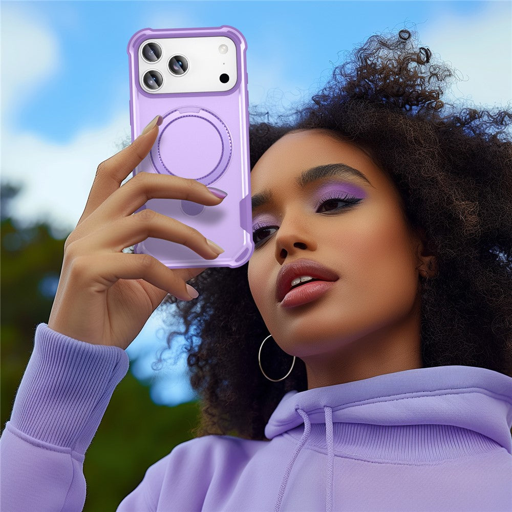 For iPhone 17 Pro Max Case Compatible with MagSafe Kickstand TPU + PC Shockproof Phone Back Cover - Purple
