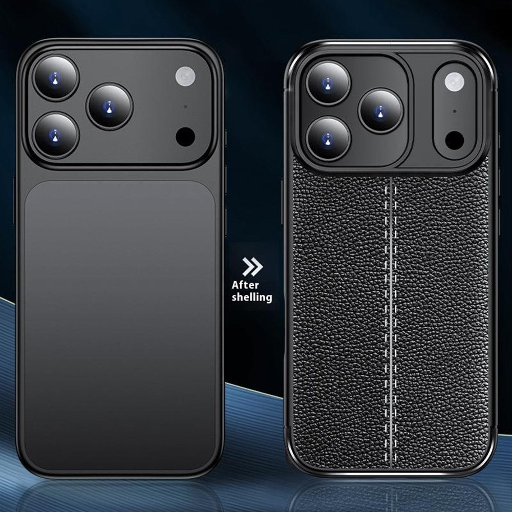 For iPhone 17 Pro Max Case Litchi Texture TPU Flexible Phone Cover - Black