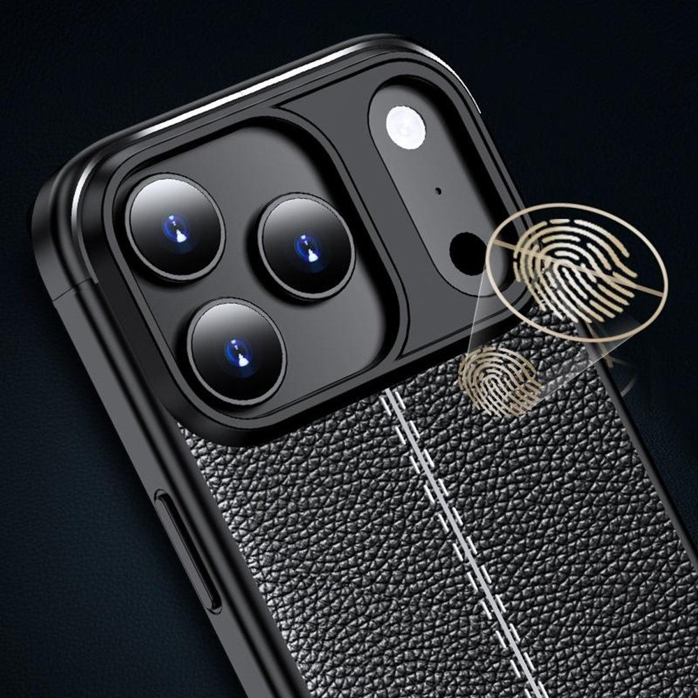 For iPhone 17 Pro Max Case Litchi Texture TPU Flexible Phone Cover - Black
