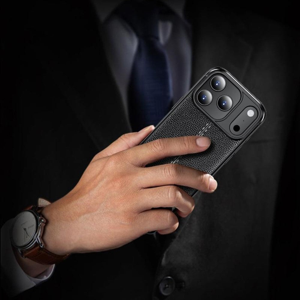 For iPhone 17 Pro Max Case Litchi Texture TPU Flexible Phone Cover - Blue