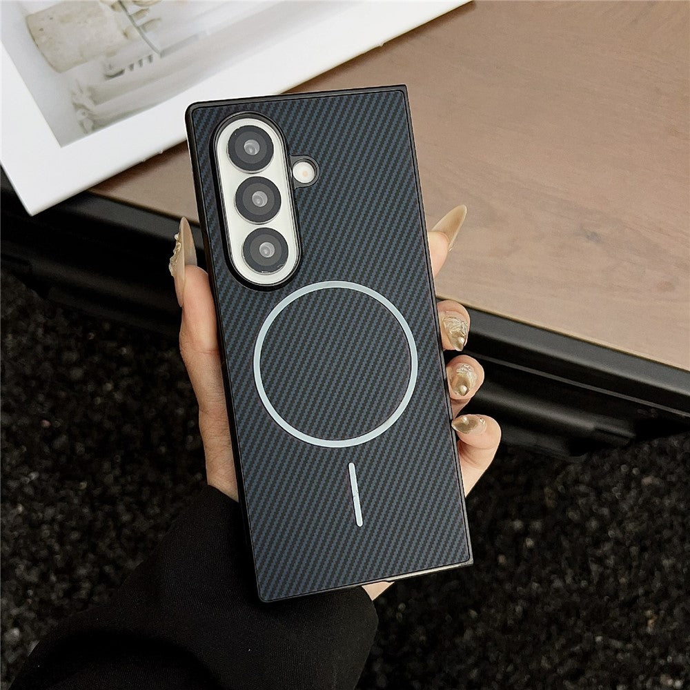 For Samsung Galaxy Z Fold7 5G Case Compatible with MagSafe Carbon Fiber Texture Folding Phone Cover - Blue