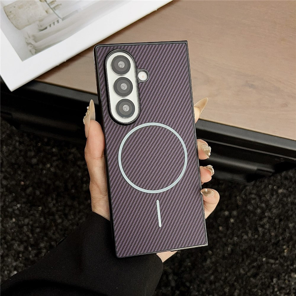 For Samsung Galaxy Z Fold7 5G Case Compatible with MagSafe Carbon Fiber Texture Folding Phone Cover - Purple