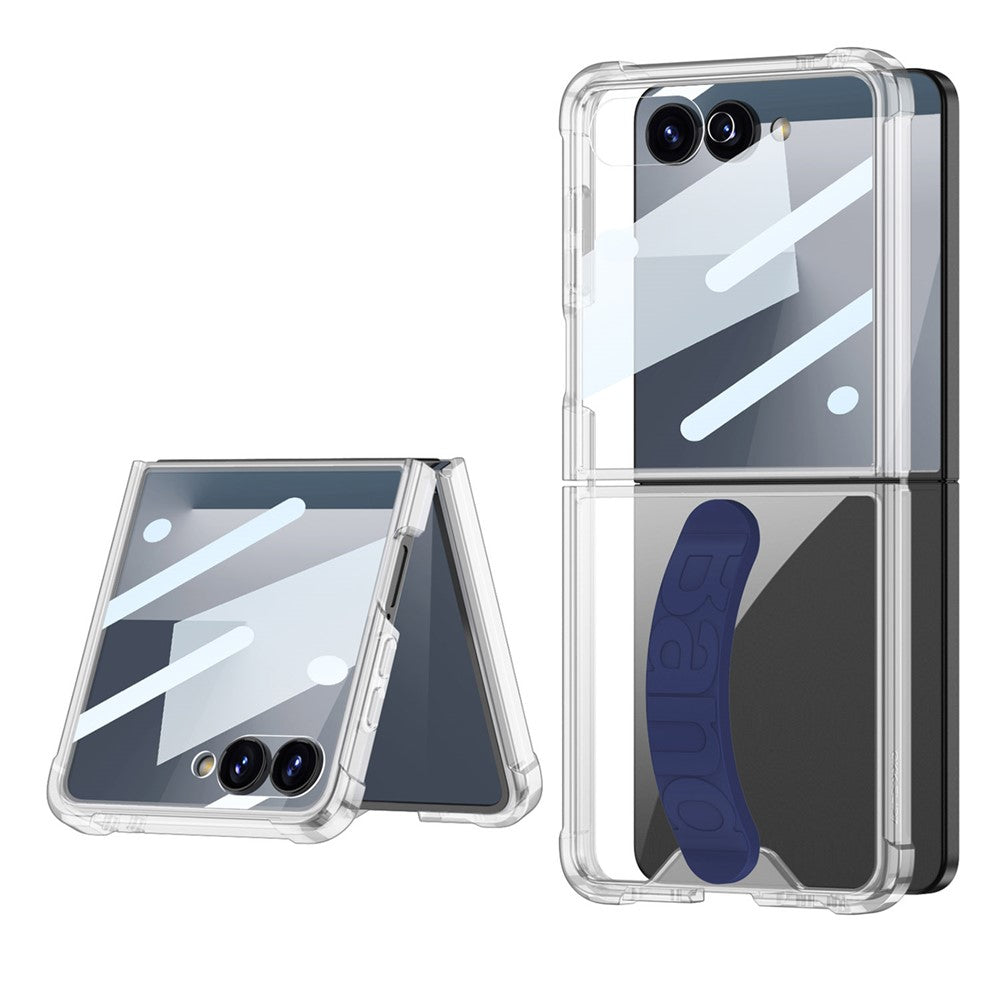 GKK For Samsung Galaxy Z Flip7 5G Airbag Anti Drop TPU Tempered Glass Phone Back Cover with Silicone Strap - Midnight Blue