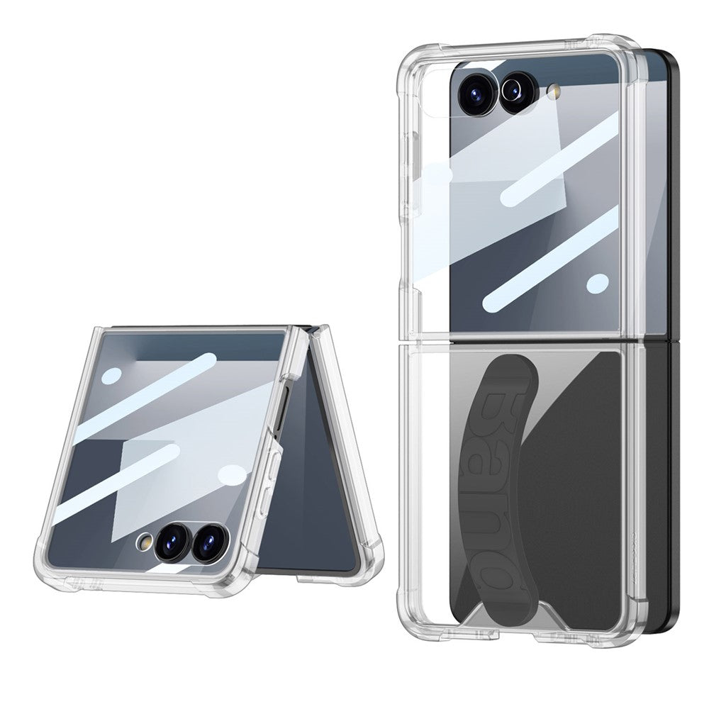 GKK For Samsung Galaxy Z Flip7 5G Airbag Anti Drop TPU Tempered Glass Phone Back Cover with Silicone Strap - Black