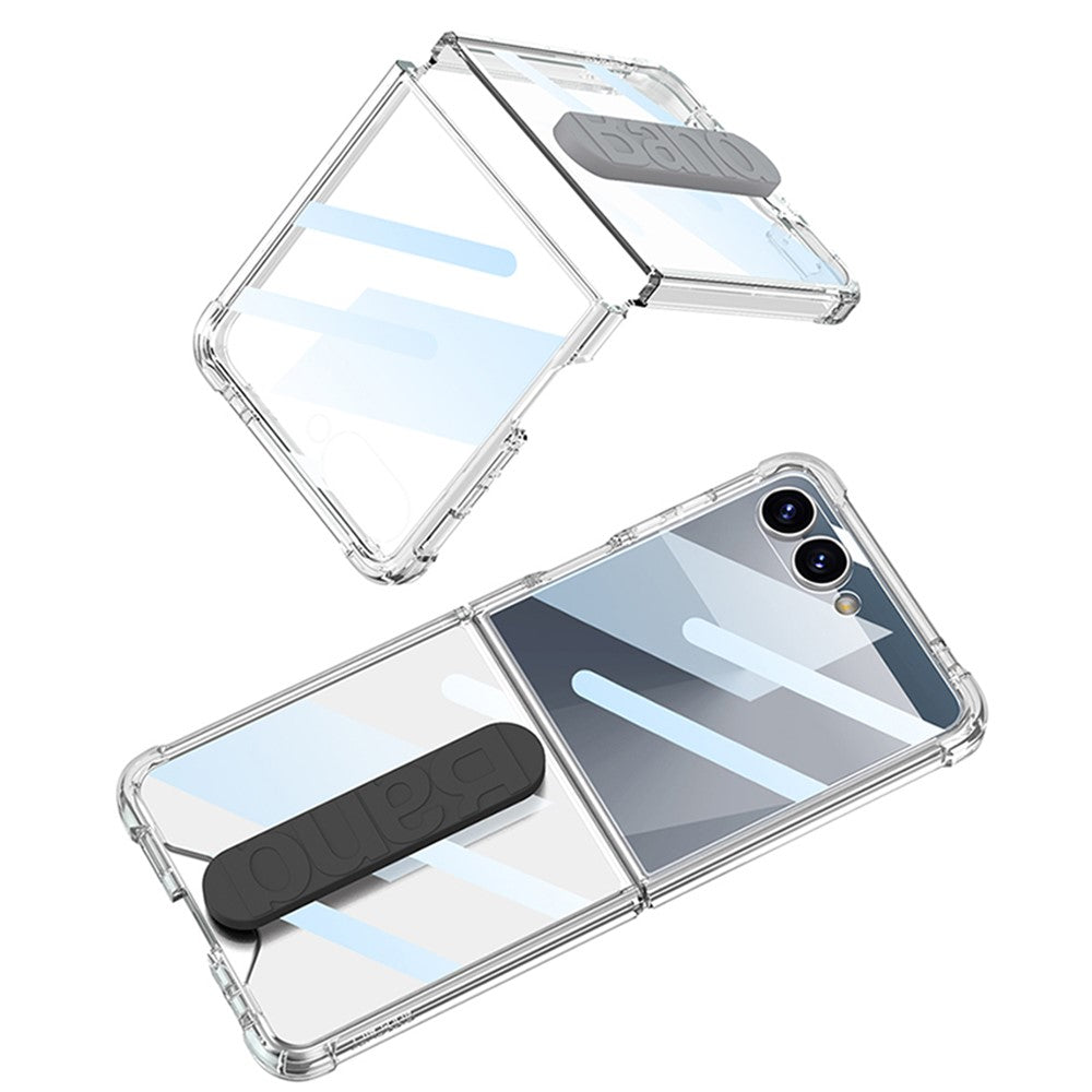 GKK For Samsung Galaxy Z Flip7 5G Airbag Anti Drop TPU Tempered Glass Phone Back Cover with Silicone Strap - Black
