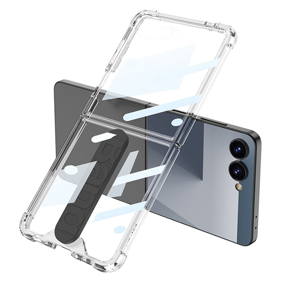 GKK For Samsung Galaxy Z Flip7 5G Airbag Anti Drop TPU Tempered Glass Phone Back Cover with Silicone Strap - Light Pink