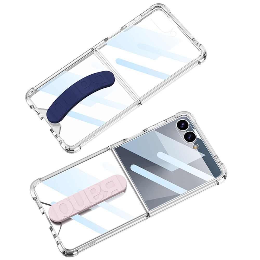 GKK For Samsung Galaxy Z Flip7 5G Airbag Anti Drop TPU Tempered Glass Phone Back Cover with Silicone Strap - Light Pink