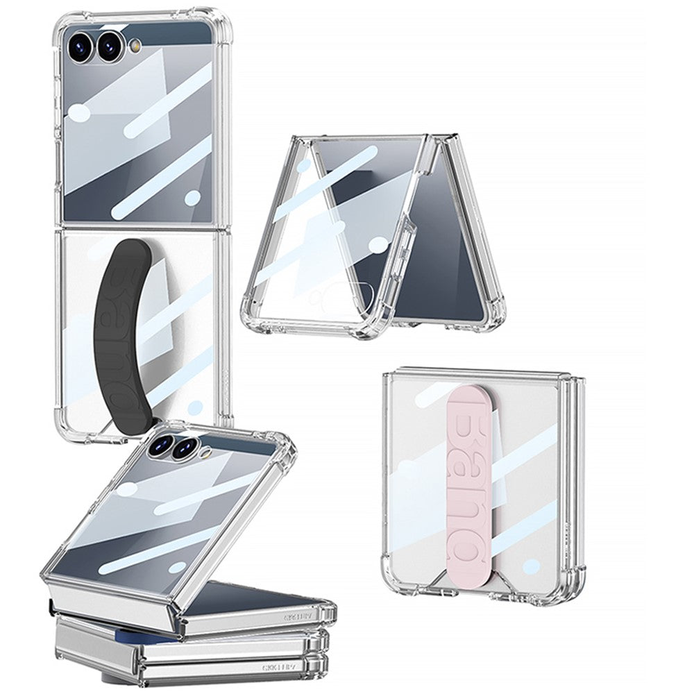 GKK For Samsung Galaxy Z Flip7 5G Airbag Anti Drop TPU Tempered Glass Phone Back Cover with Silicone Strap - Light Pink