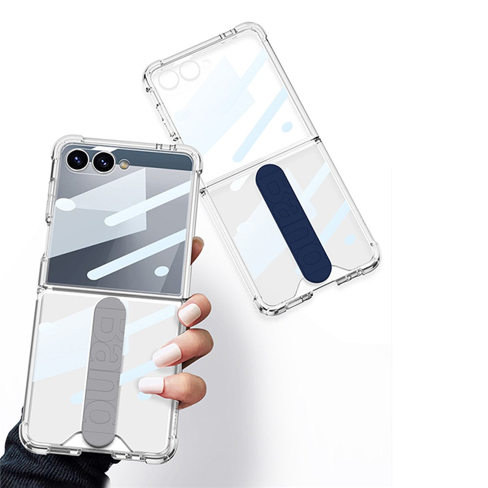 GKK For Samsung Galaxy Z Flip7 5G Airbag Anti Drop TPU Tempered Glass Phone Back Cover with Silicone Strap - Grey