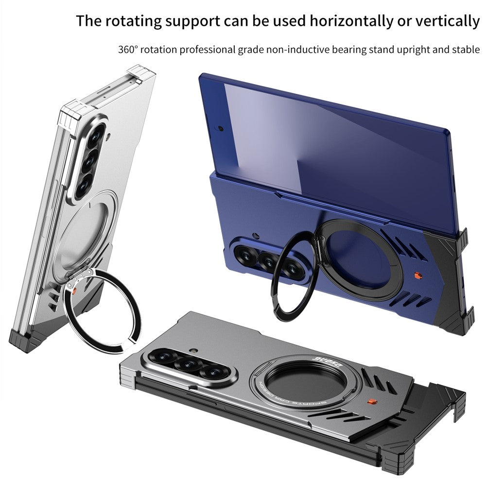 DYONG For Samsung Galaxy Z Fold7 5G Metal Case Frameless Hollow Heat Dissipation Phone Cover with Kickstand - Titanium Blue