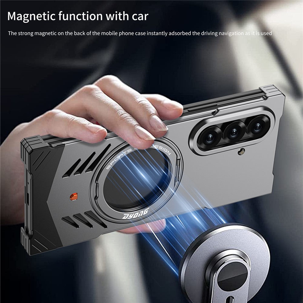 DYONG For Samsung Galaxy Z Fold7 5G Metal Case Frameless Hollow Heat Dissipation Phone Cover with Kickstand - Titanium Blue