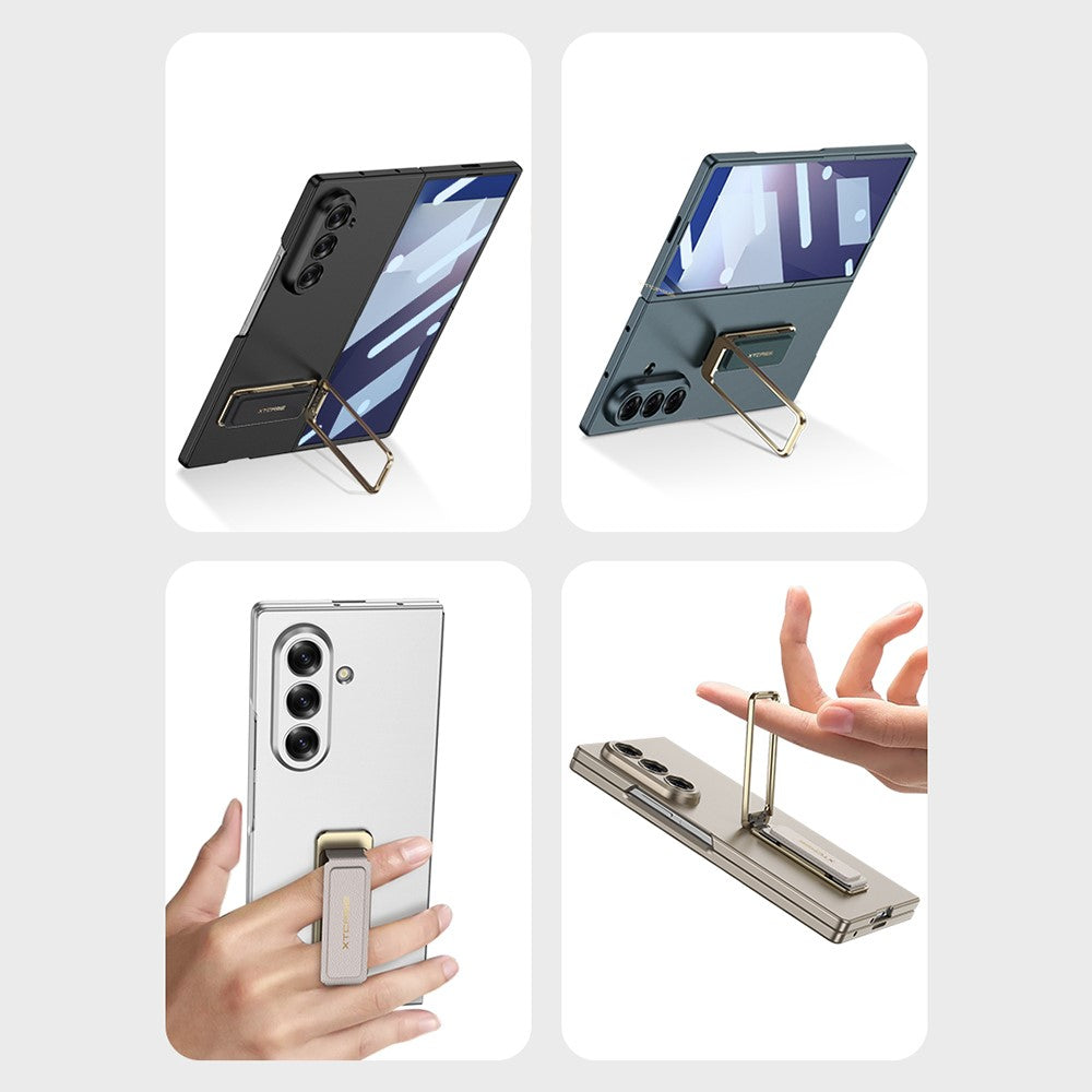 GKK For Samsung Galaxy Z Fold7 5G Case with Kickstand / Magnetic Strap PC Tempered Glass Phone Cover - Black