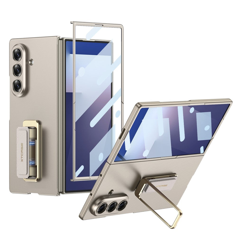 GKK For Samsung Galaxy Z Fold7 5G Case with Kickstand / Magnetic Strap PC Tempered Glass Phone Cover - Titanium Grey