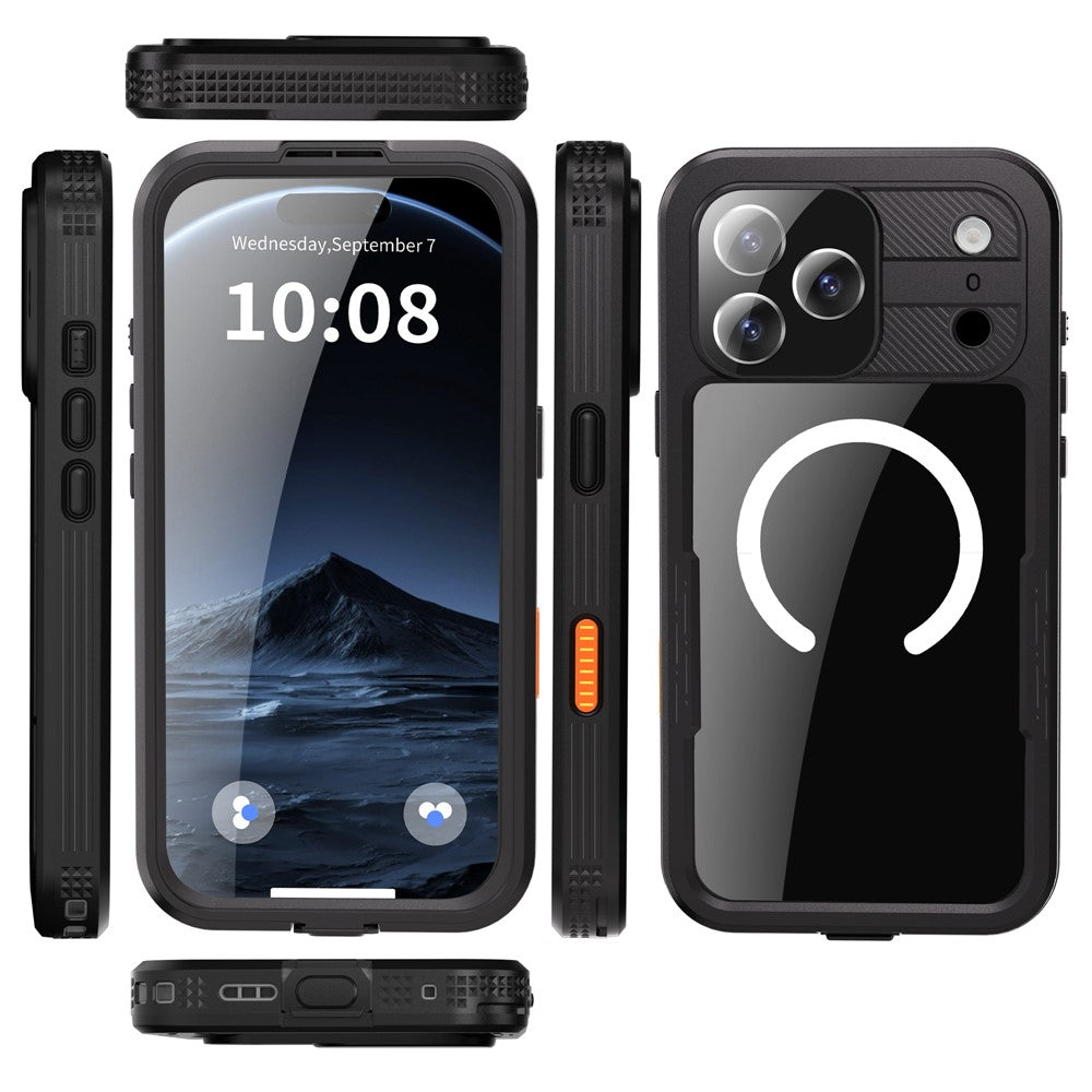 REDPEPPER For iPhone 17 Pro Max IP68 Waterproof Case Clear Back Phone Cover Compatible with MagSafe - Black