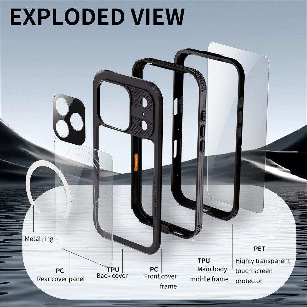 REDPEPPER For iPhone 17 Pro Max IP68 Waterproof Case Clear Back Phone Cover Compatible with MagSafe - Black