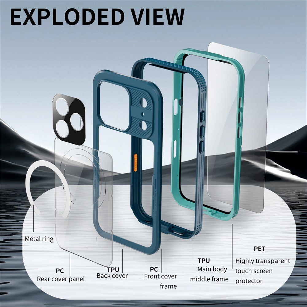 REDPEPPER For iPhone 17 Pro Max IP68 Waterproof Case Clear Back Phone Cover Compatible with MagSafe - Cyan+Lake Blue