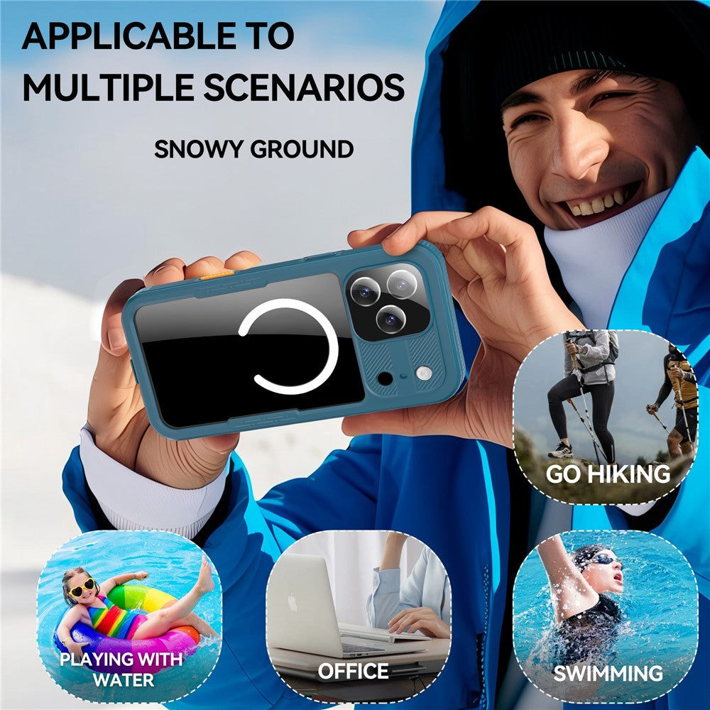 REDPEPPER For iPhone 17 Pro Max IP68 Waterproof Case Clear Back Phone Cover Compatible with MagSafe - Cyan+Lake Blue